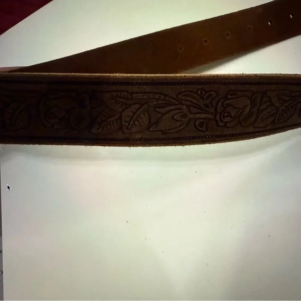 F & L Classic Full Grain embossed brown Leather Belt silver buckle size 30 in